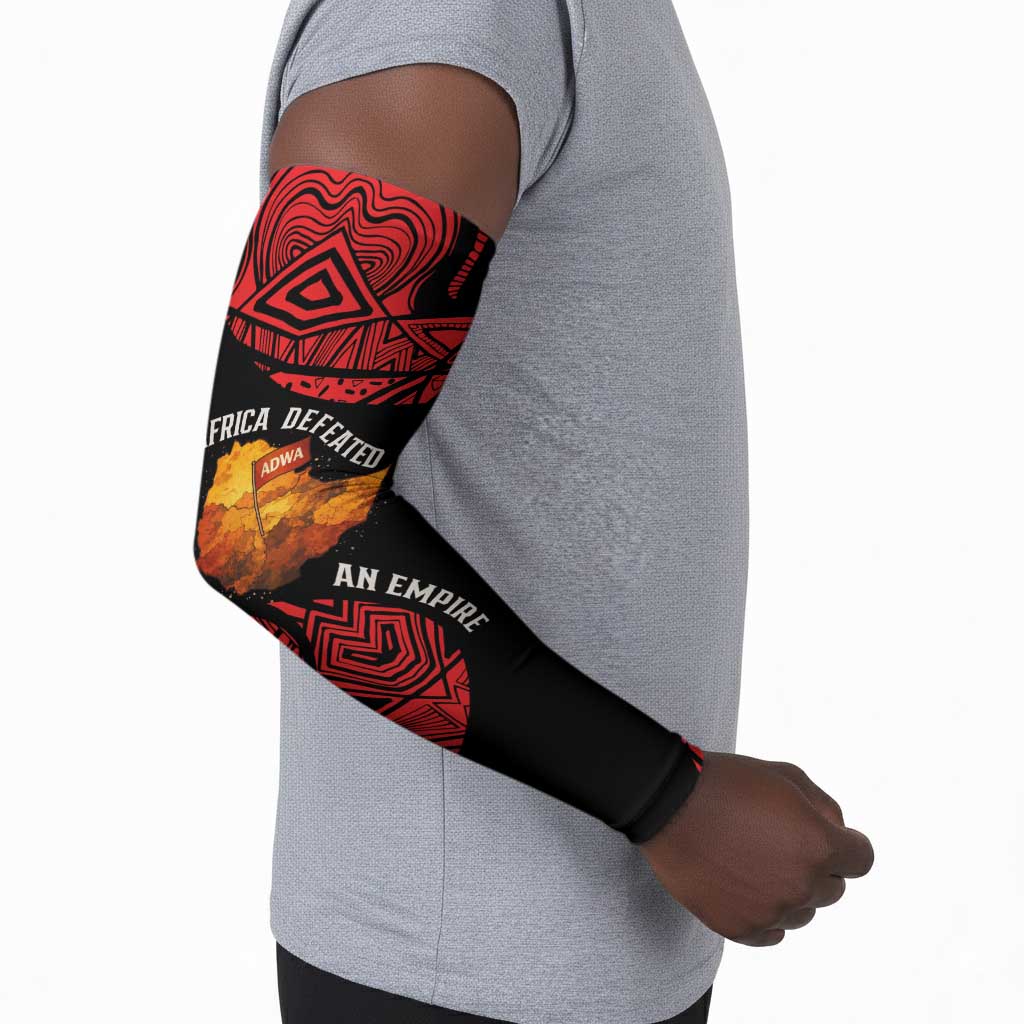 Menelik II Arm Sleeves with Adwa Victory Map, Africa Defeated an Empire Text and Red Geometric - African Pride
