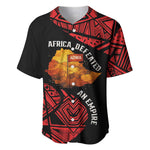Menelik II Baseball Jersey with Adwa Victory Map, Africa Defeated an Empire Text and Red Geometric - African Pride