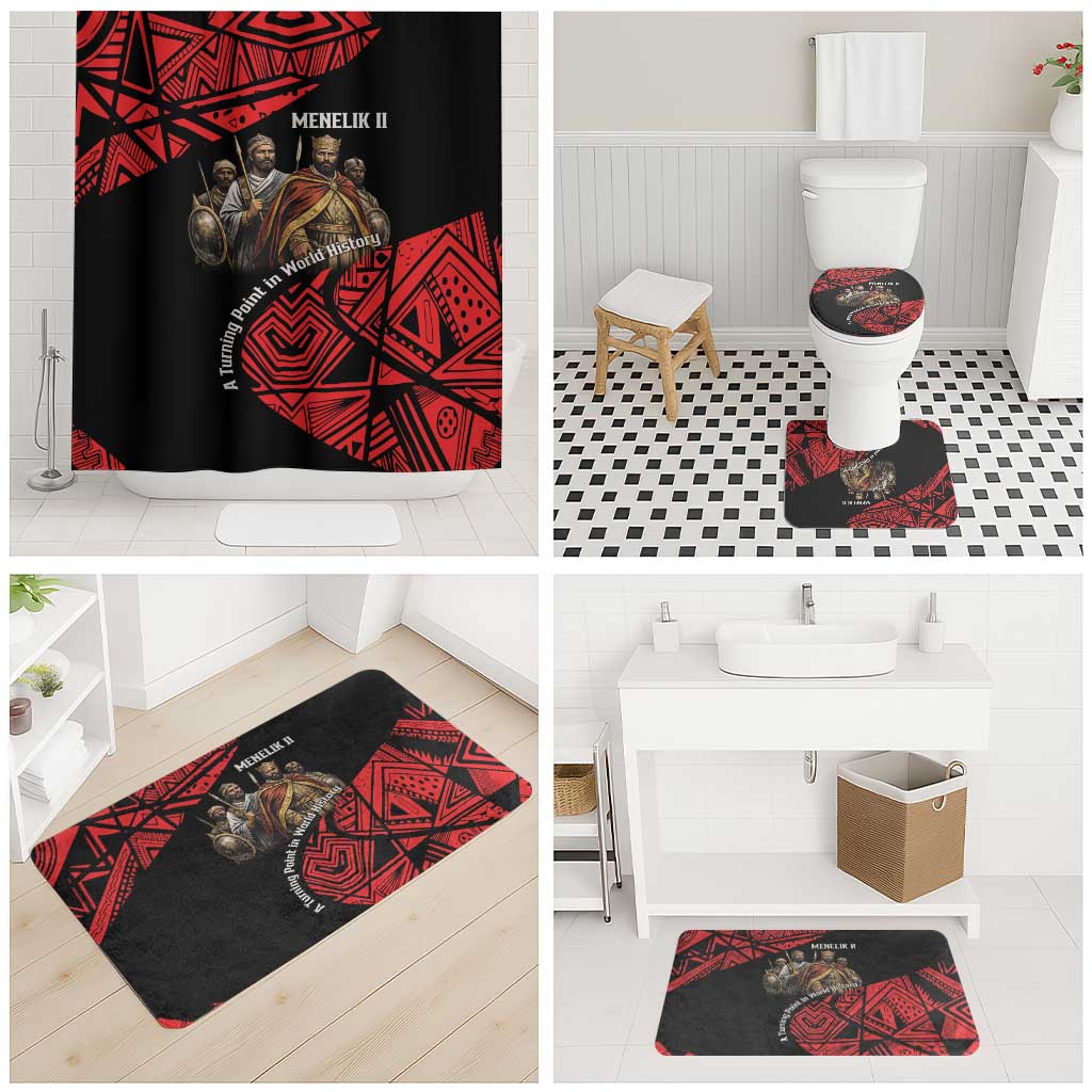 Menelik II Bathroom Set with Adwa Victory Map, Africa Defeated an Empire Text and Red Geometric - African Pride