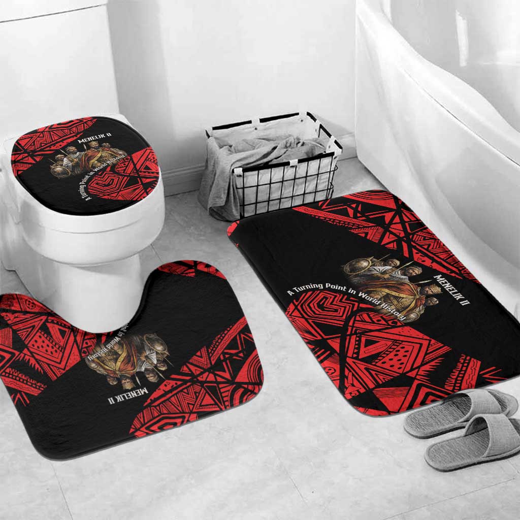 Menelik II Bathroom Set with Adwa Victory Map, Africa Defeated an Empire Text and Red Geometric - African Pride