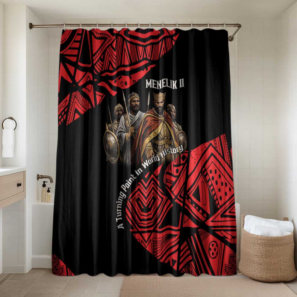 Menelik II Bathroom Set with Adwa Victory Map, Africa Defeated an Empire Text and Red Geometric - African Pride