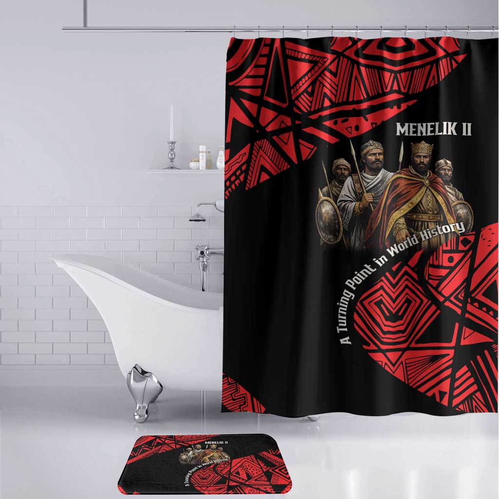 Menelik II Bathroom Set with Adwa Victory Map, Africa Defeated an Empire Text and Red Geometric - African Pride
