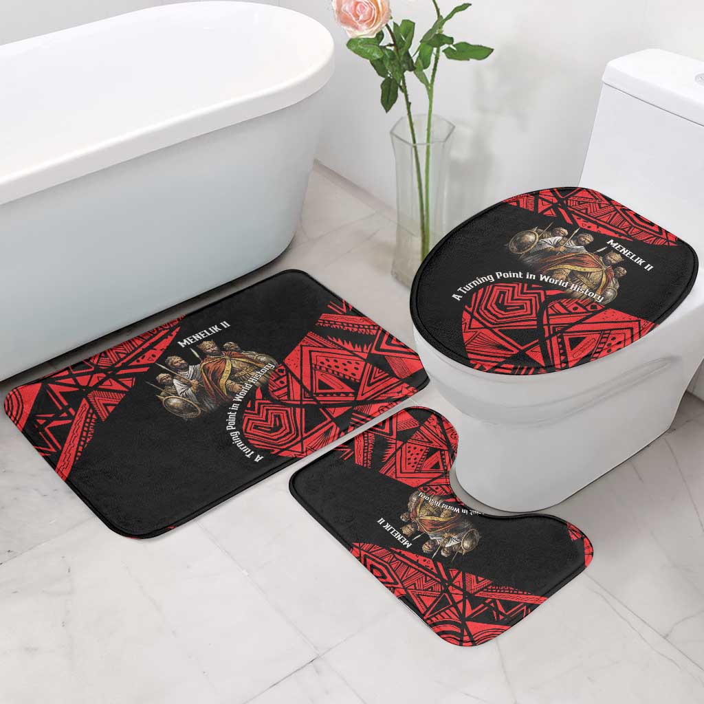 Menelik II Bathroom Set with Adwa Victory Map, Africa Defeated an Empire Text and Red Geometric - African Pride