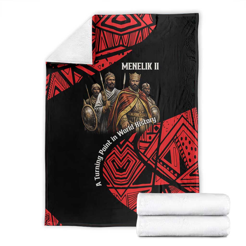 Menelik II Blanket with Adwa Victory Map, Africa Defeated an Empire Text and Red Geometric - African Pride