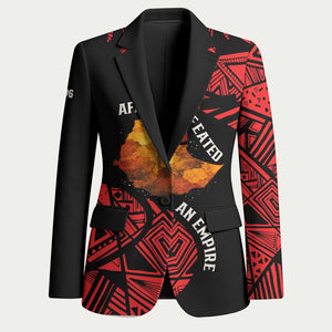 Menelik II Blazer with Adwa Victory Map, Africa Defeated an Empire Text and Red Geometric - African Pride