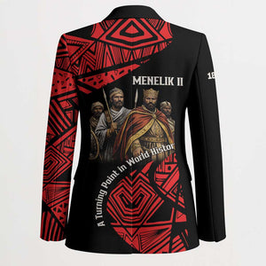 Menelik II Blazer with Adwa Victory Map, Africa Defeated an Empire Text and Red Geometric - African Pride