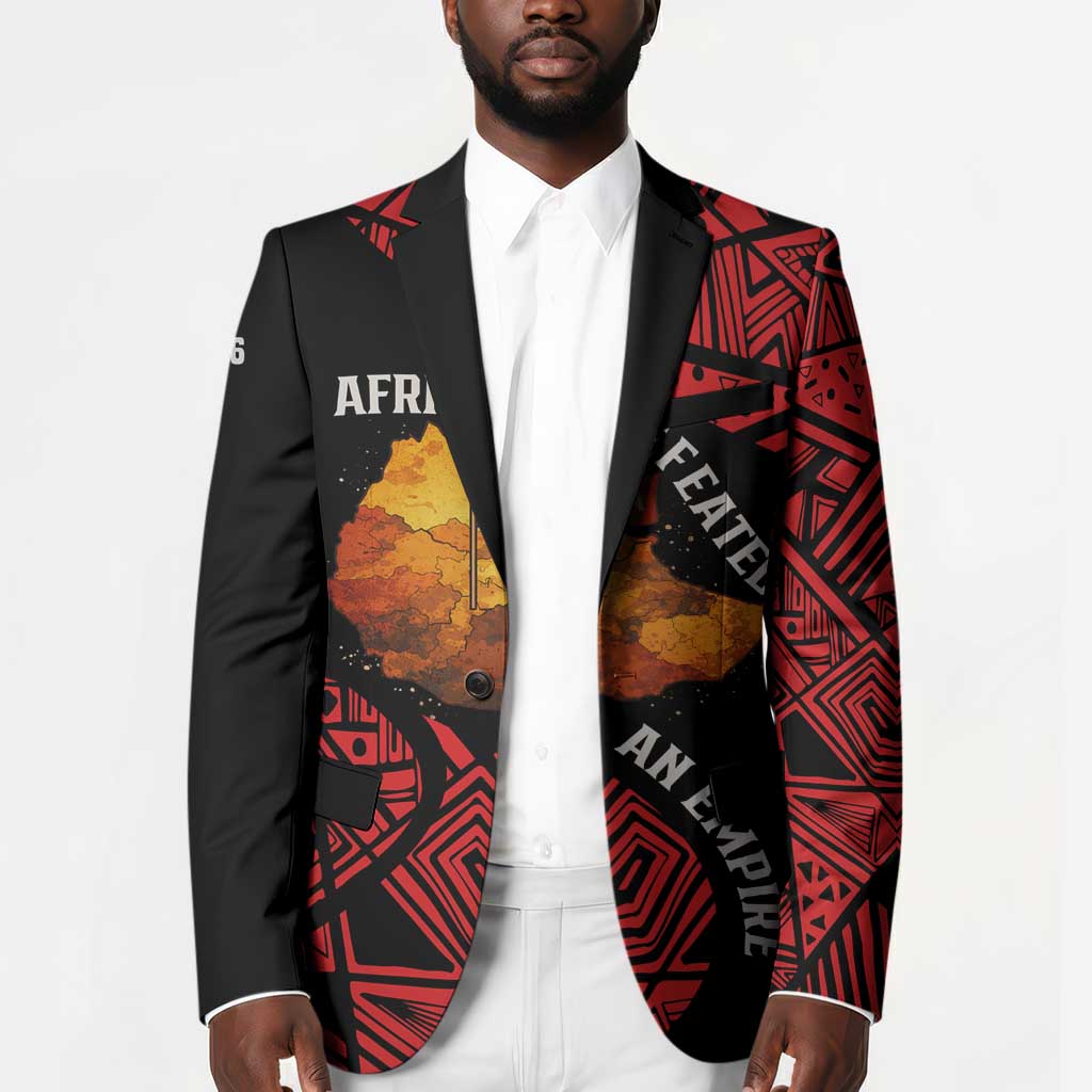 Menelik II Blazer with Adwa Victory Map, Africa Defeated an Empire Text and Red Geometric - African Pride