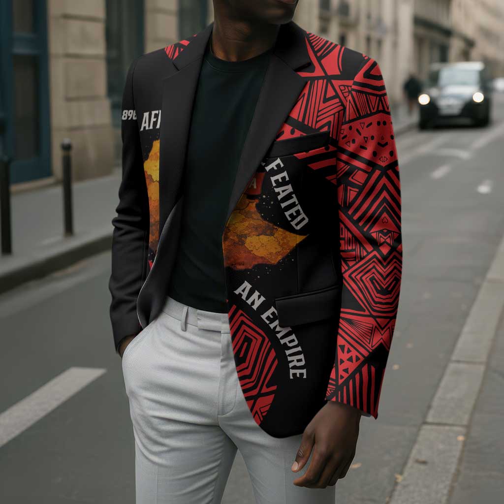 Menelik II Blazer with Adwa Victory Map, Africa Defeated an Empire Text and Red Geometric - African Pride