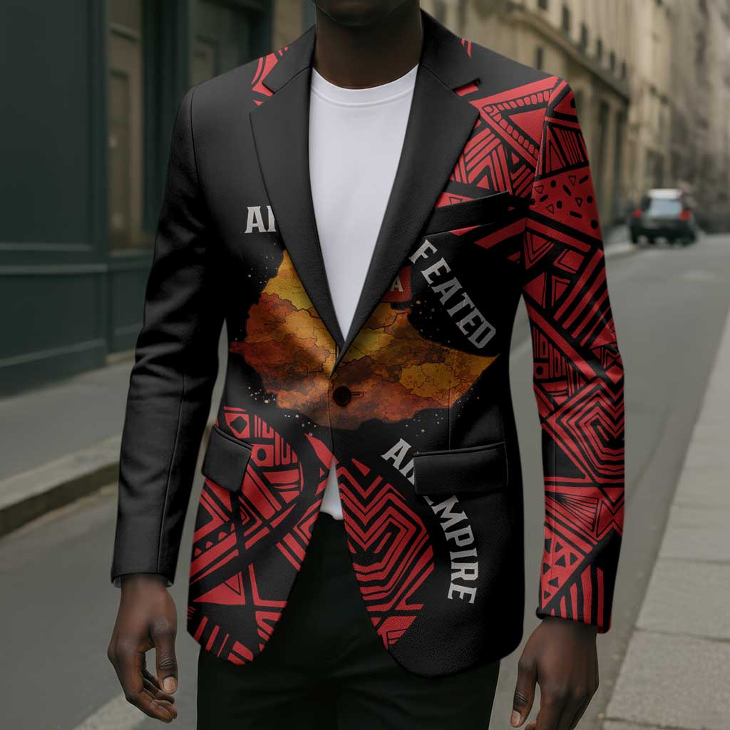 Menelik II Blazer with Adwa Victory Map, Africa Defeated an Empire Text and Red Geometric - African Pride