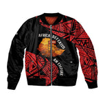Menelik II Bomber Jacket with Adwa Victory Map, Africa Defeated an Empire Text and Red Geometric - African Pride