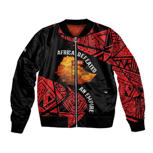 Menelik II Bomber Jacket with Adwa Victory Map, Africa Defeated an Empire Text and Red Geometric - African Pride