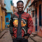 Menelik II Bomber Jacket with Adwa Victory Map, Africa Defeated an Empire Text and Red Geometric - African Pride