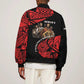 Menelik II Bomber Jacket with Adwa Victory Map, Africa Defeated an Empire Text and Red Geometric - African Pride