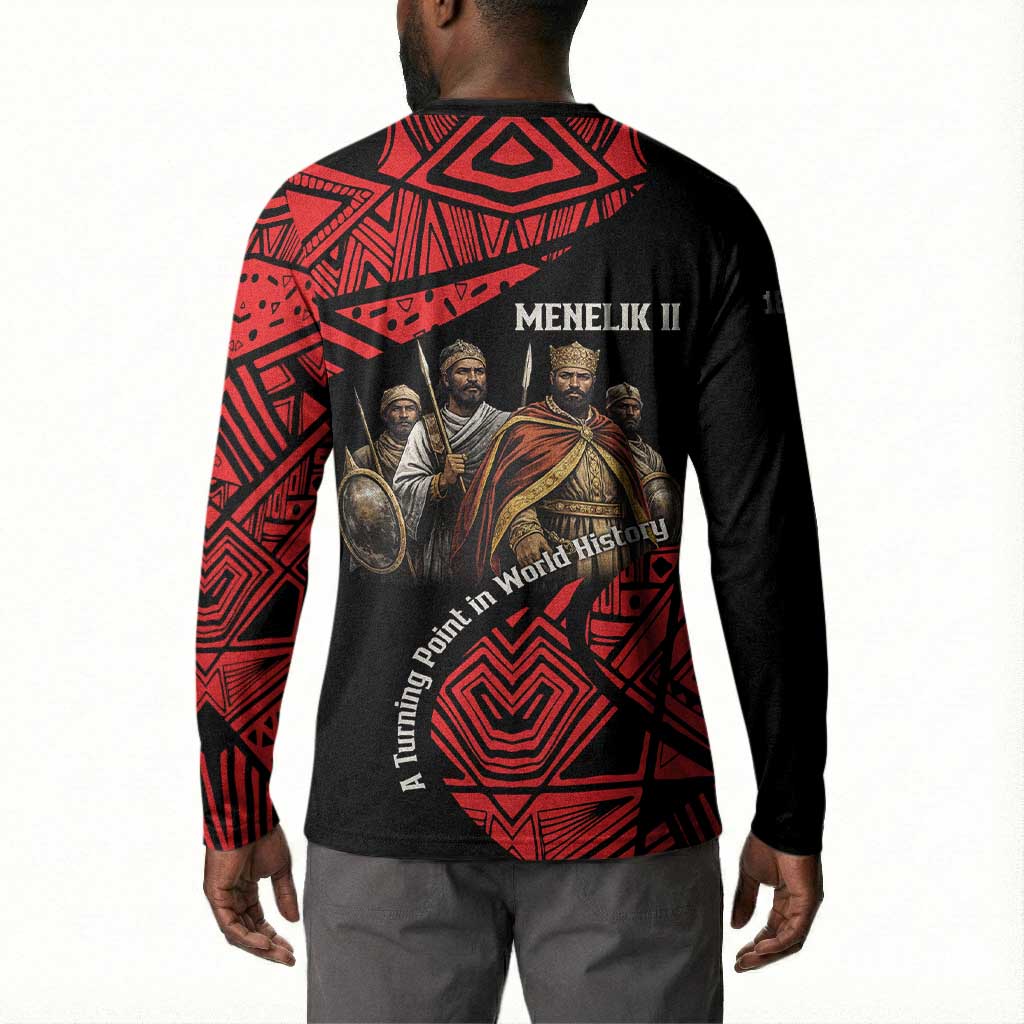 Menelik II Button Sweatshirt with Adwa Victory Map, Africa Defeated an Empire Text and Red Geometric
