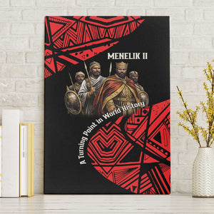 Menelik II Canvas Wall Art with Adwa Victory Map, Africa Defeated an Empire Text and Red Geometric - African Pride