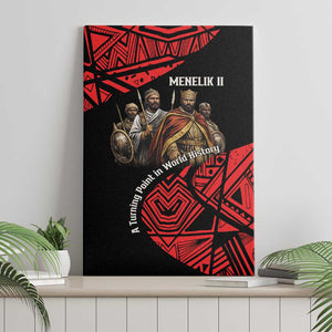Menelik II Canvas Wall Art with Adwa Victory Map, Africa Defeated an Empire Text and Red Geometric - African Pride