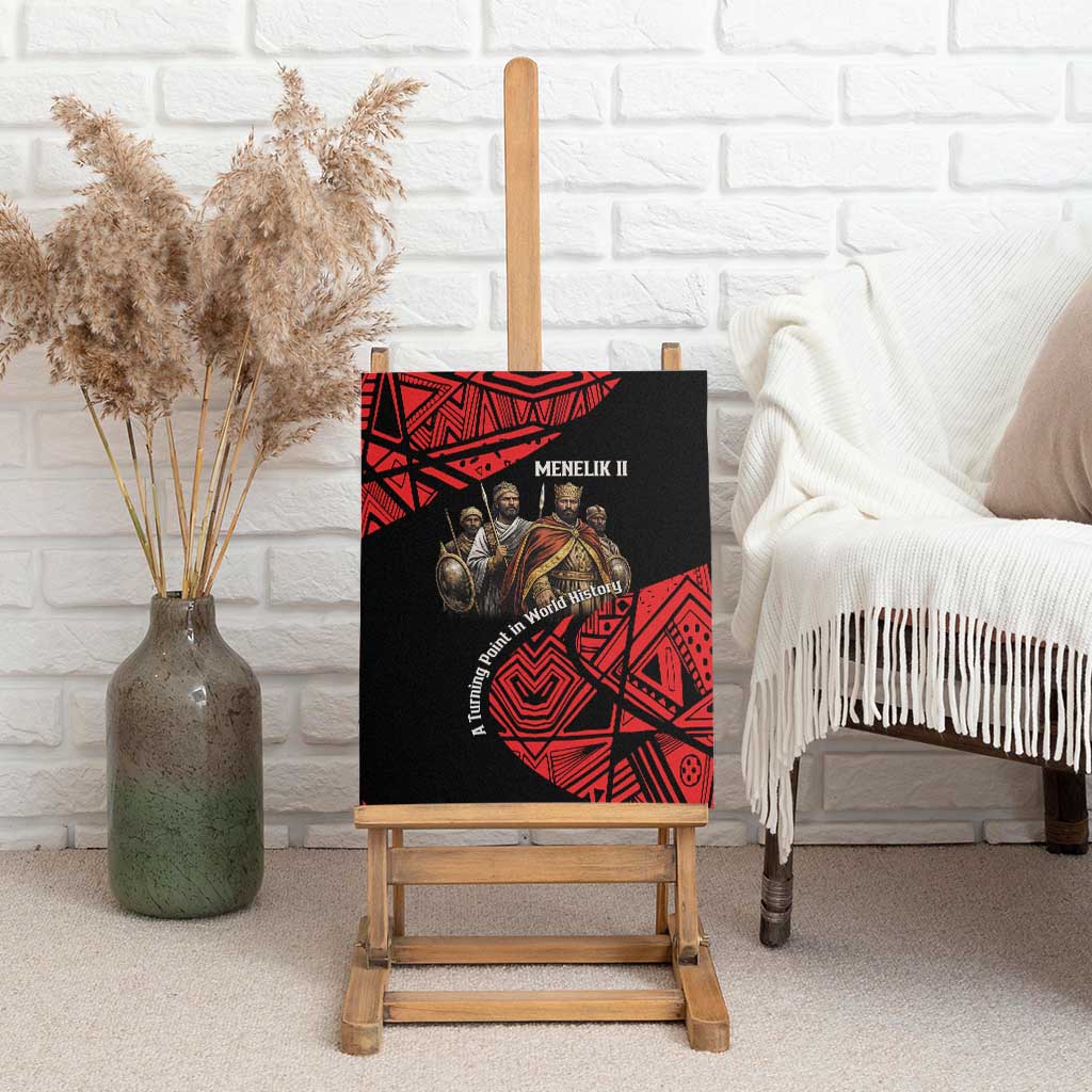 Menelik II Canvas Wall Art with Adwa Victory Map, Africa Defeated an Empire Text and Red Geometric - African Pride
