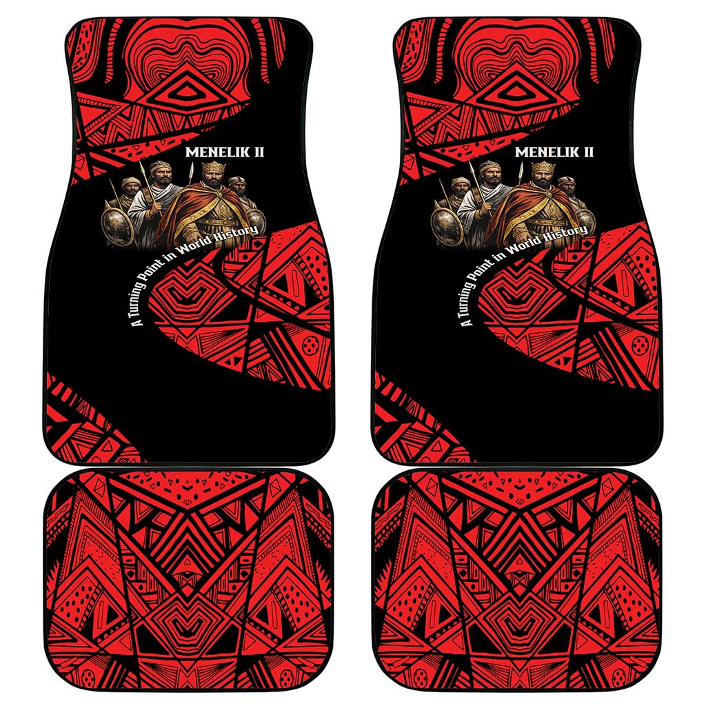 Menelik II Car Mats with Adwa Victory Map, Africa Defeated an Empire Text and Red Geometric - African Pride