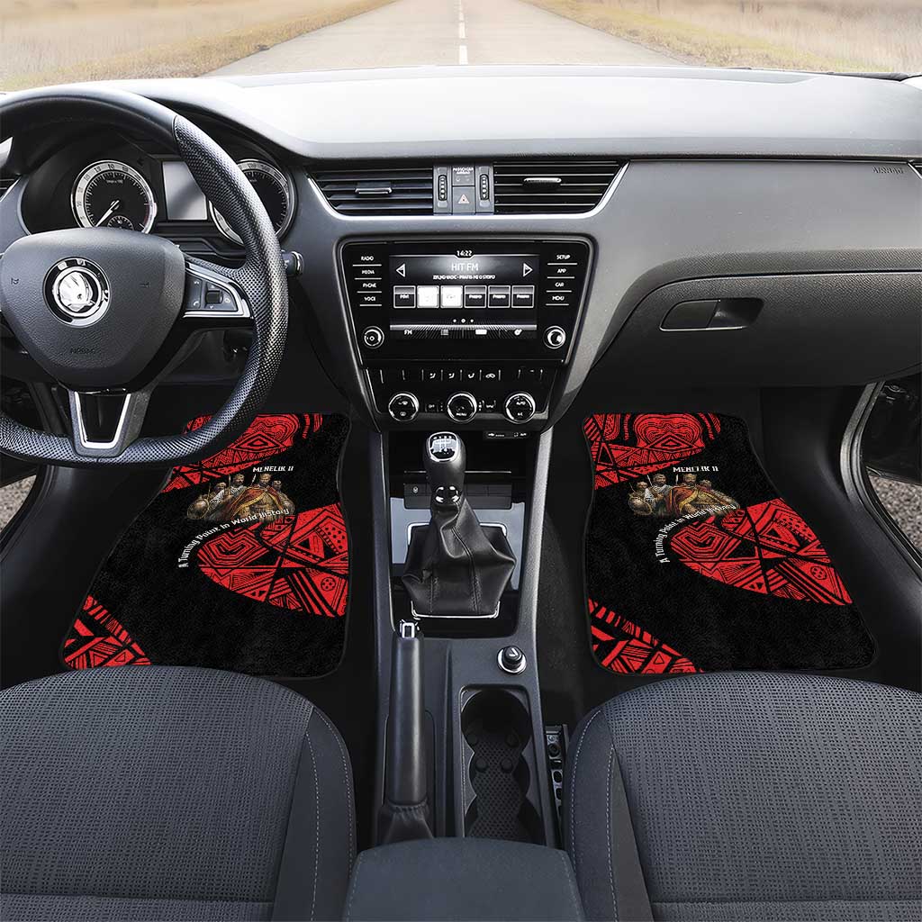 Menelik II Car Mats with Adwa Victory Map, Africa Defeated an Empire Text and Red Geometric - African Pride