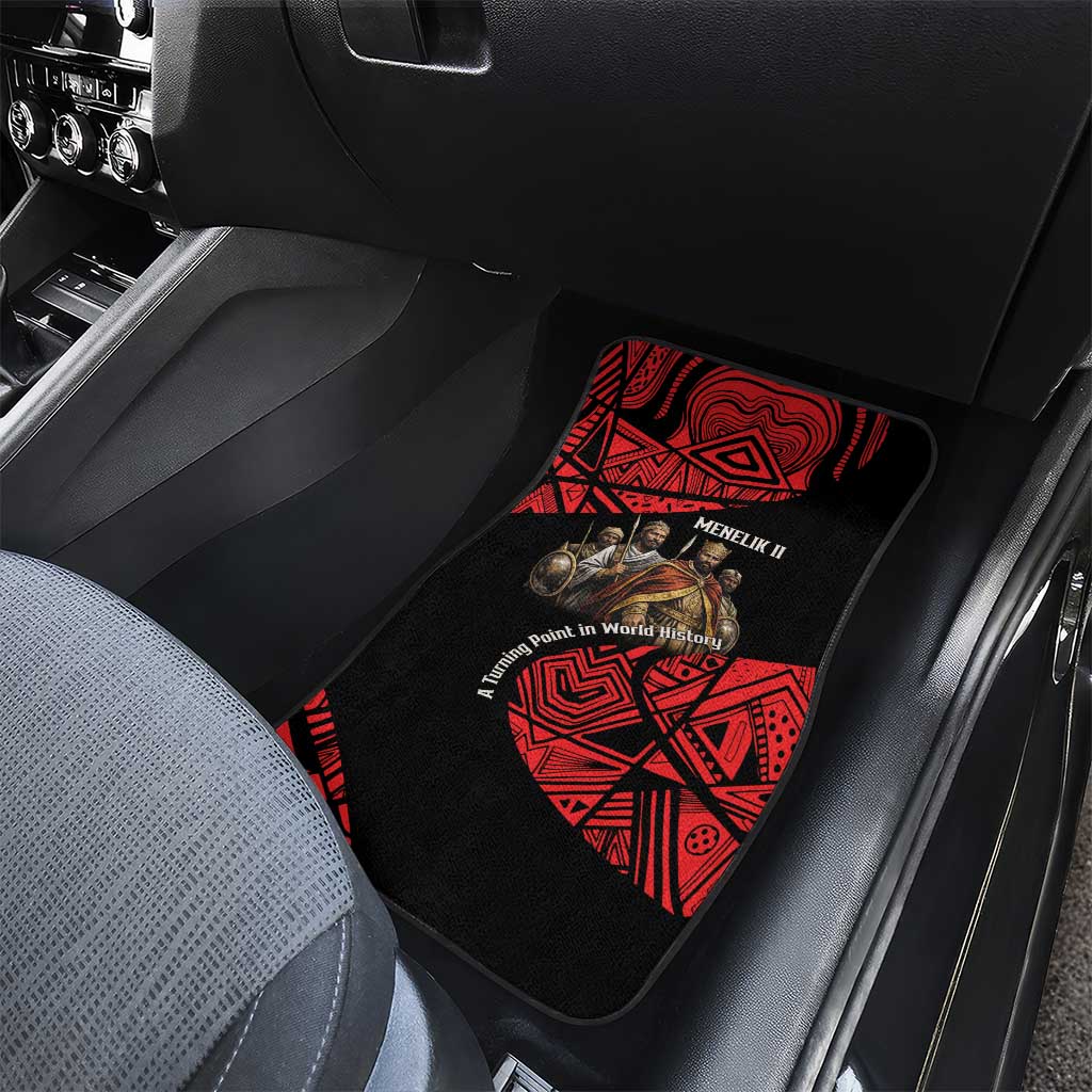 Menelik II Car Mats with Adwa Victory Map, Africa Defeated an Empire Text and Red Geometric - African Pride