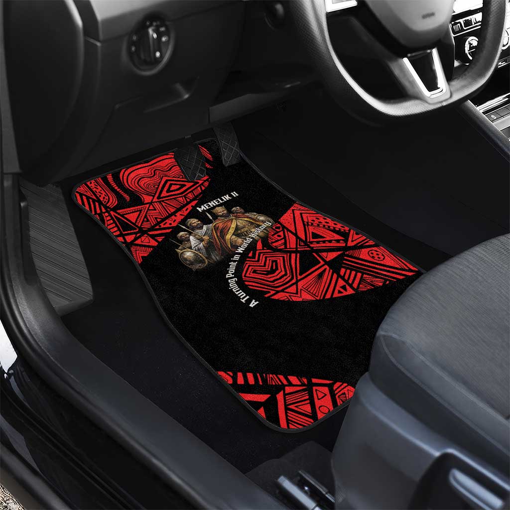 Menelik II Car Mats with Adwa Victory Map, Africa Defeated an Empire Text and Red Geometric - African Pride
