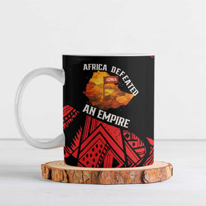 Menelik II Ceramic Mug with Adwa Victory Map, Africa Defeated an Empire Text and Red Geometric - African Pride