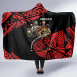 Menelik II Hooded Blanket with Adwa Victory Map, Africa Defeated an Empire Text and Red Geometric - African Pride