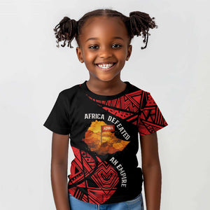 Menelik II Kid T shirt with Adwa Victory Map, Africa Defeated an Empire Text and Red Geometric - African Pride