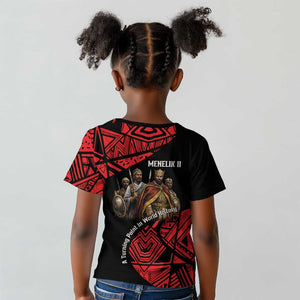 Menelik II Kid T shirt with Adwa Victory Map, Africa Defeated an Empire Text and Red Geometric - African Pride