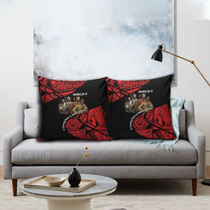 Menelik II Pillow Cover with Adwa Victory Map, Africa Defeated an Empire Text and Red Geometric - African Pride