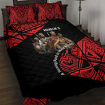 Menelik II Quilt Bed Set with Adwa Victory Map, Africa Defeated an Empire Text and Red Geometric - African Pride