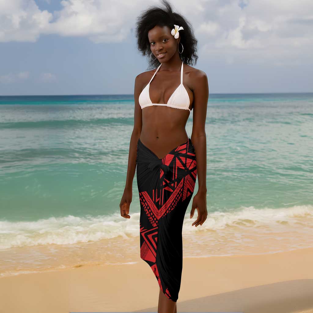 Menelik II Sarong with Adwa Victory Map, Africa Defeated an Empire Text and Red Geometric - African Pride
