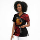 Menelik II Scrub Top with Adwa Victory Map, Africa Defeated an Empire Text and Red Geometric - African Pride