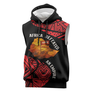 Menelik II Sleeveless Hoodie with Adwa Victory Map, Africa Defeated an Empire Text and Red Geometric - African Pride