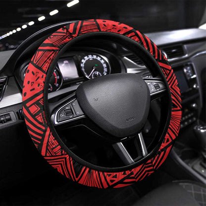 Menelik II Steering Wheel Cover with Adwa Victory Map, Africa Defeated an Empire Text and Red Geometric - African Pride