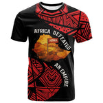 Menelik II T shirt with Adwa Victory Map, Africa Defeated an Empire Text and Red Geometric - African Pride