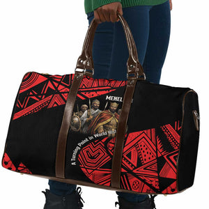 Menelik II Travel Bag with Adwa Victory Map, Africa Defeated an Empire Text and Red Geometric - African Pride