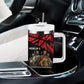 Menelik II Tumbler With Handle with Adwa Victory Map, Africa Defeated an Empire Text and Red Geometric - African Pride