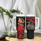Menelik II Tumbler With Handle with Adwa Victory Map, Africa Defeated an Empire Text and Red Geometric - African Pride