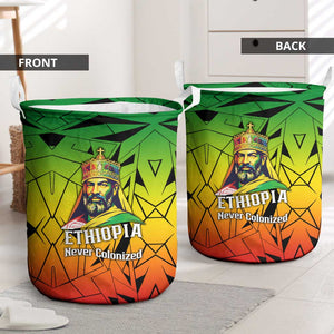 Menelik II Laundry Basket with Crowned Portrait, Ethiopia Never Colonized Text and Pan-African Abstract - African Pride