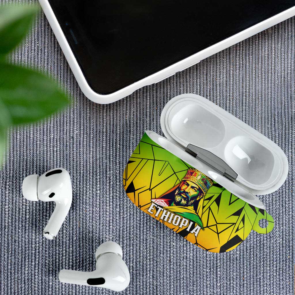Menelik II AirPods Case with Crowned Portrait, Ethiopia Never Colonized Text and Pan-African Abstract - African Pride