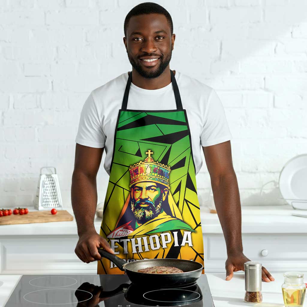 Menelik II Apron with Crowned Portrait, Ethiopia Never Colonized Text and Pan-African Abstract - African Pride