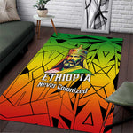 Menelik II Area Rug with Crowned Portrait, Ethiopia Never Colonized Text and Pan-African Abstract - African Pride