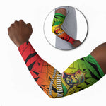 Menelik II Arm Sleeves with Crowned Portrait, Ethiopia Never Colonized Text and Pan-African Abstract - African Pride