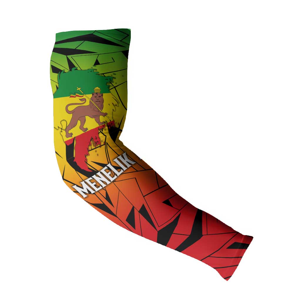 Menelik II Arm Sleeves with Crowned Portrait, Ethiopia Never Colonized Text and Pan-African Abstract - African Pride