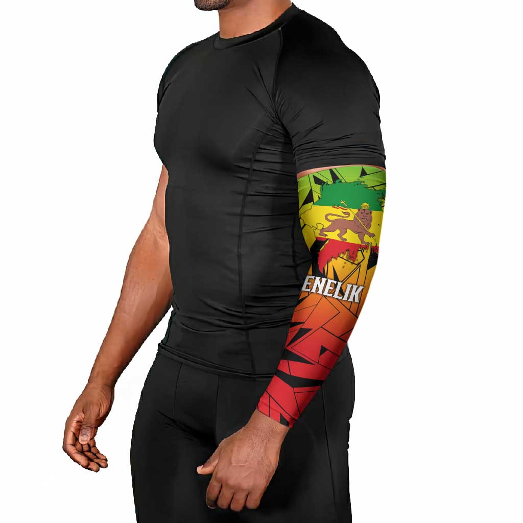 Menelik II Arm Sleeves with Crowned Portrait, Ethiopia Never Colonized Text and Pan-African Abstract - African Pride