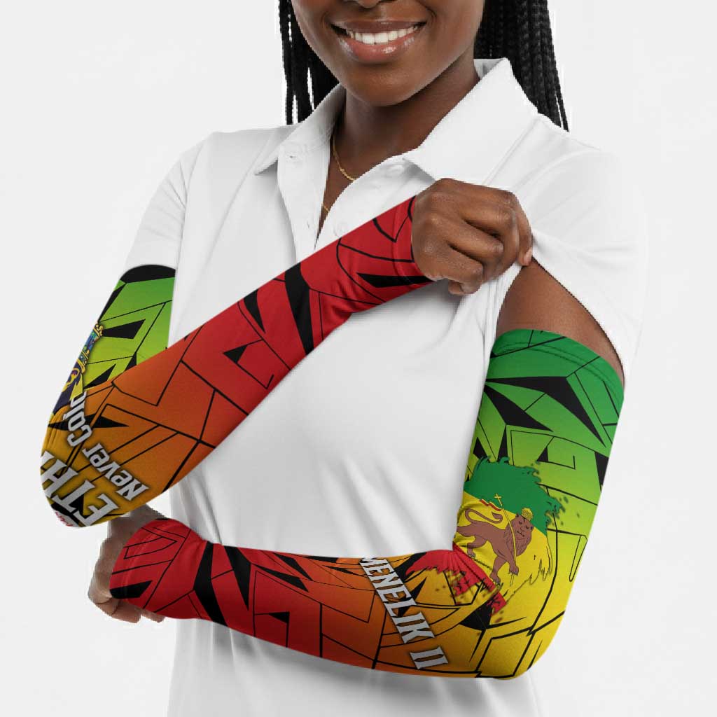 Menelik II Arm Sleeves with Crowned Portrait, Ethiopia Never Colonized Text and Pan-African Abstract - African Pride