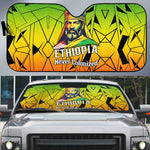 Menelik II Auto Sun Shade with Crowned Portrait, Ethiopia Never Colonized Text and Pan-African Abstract - African Pride
