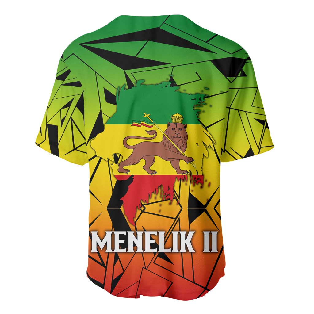 Menelik II Baseball Jersey with Crowned Portrait, Ethiopia Never Colonized Text and Pan-African Abstract - African Pride
