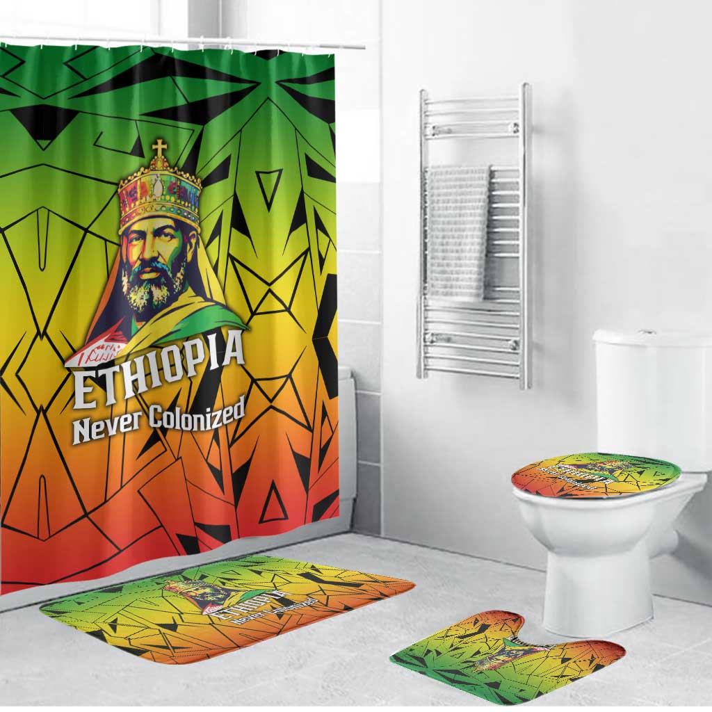 Menelik II Bathroom Set with Crowned Portrait, Ethiopia Never Colonized Text and Pan-African Abstract - African Pride